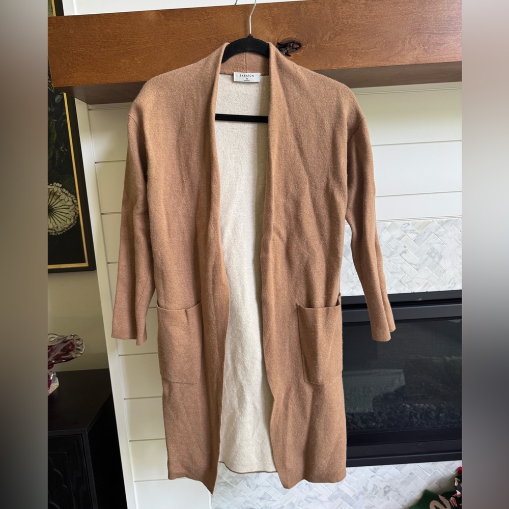 Babaton Tan Cardigan Sweater Classic Knit